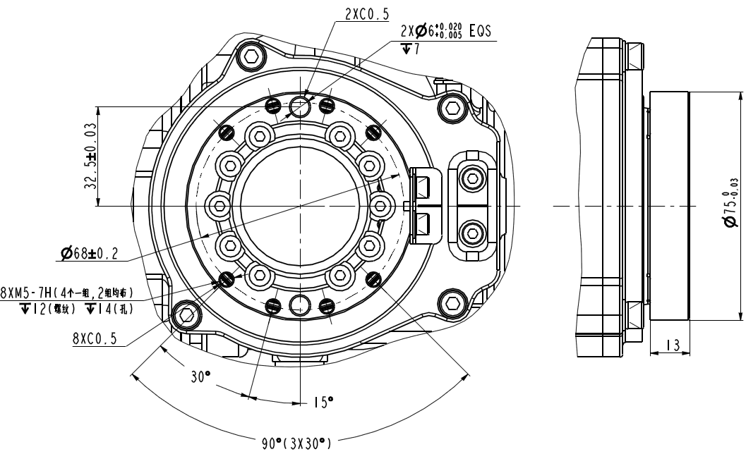 QJR6-1400H Endüstriyel Robot Kol Ucunun Montaj Boyutu Çizimi