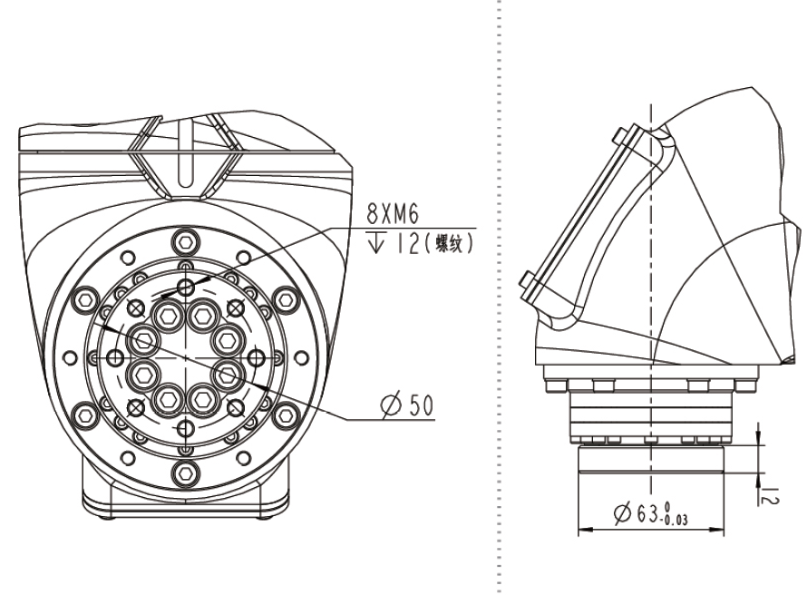 QJR6-2700P- Endüstriyel Robot Kol Ucunun Montaj Boyut Çizimi