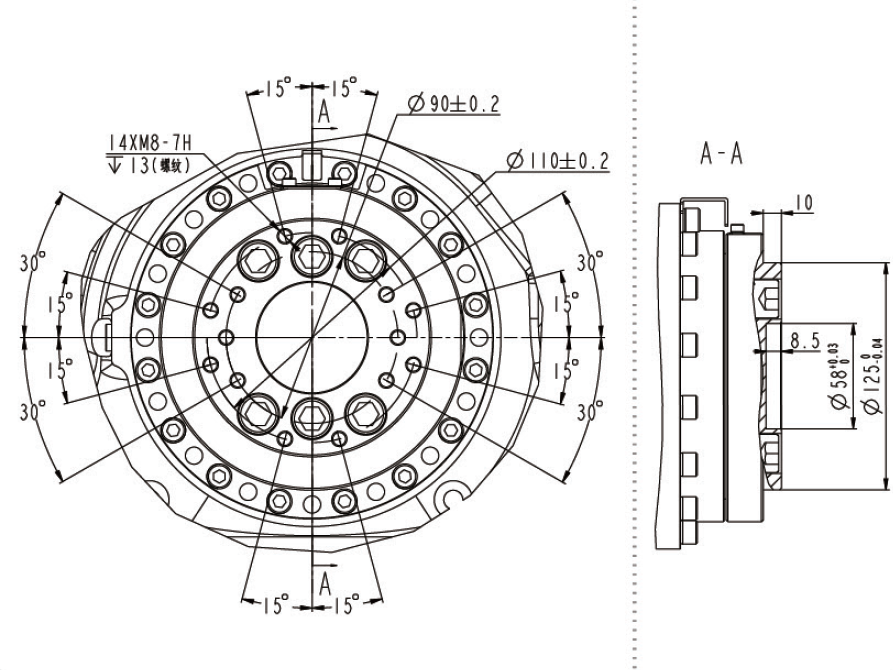 QJRP10-1 Endüstriyel Robot Kol Ucunun Montaj Boyut Çizimi